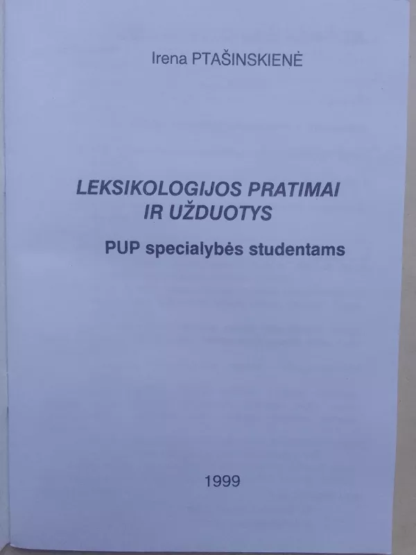 Leksikologijos pratimai ir užduotys - Irena Ptašinskienė, knyga 3