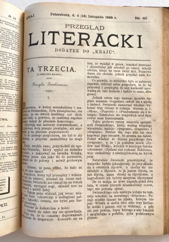 Przegląd Literacki. Dodatek do "Kraju" Petersburg Rok 1888  No.1-52 - Piltz Erasmus, knyga 4