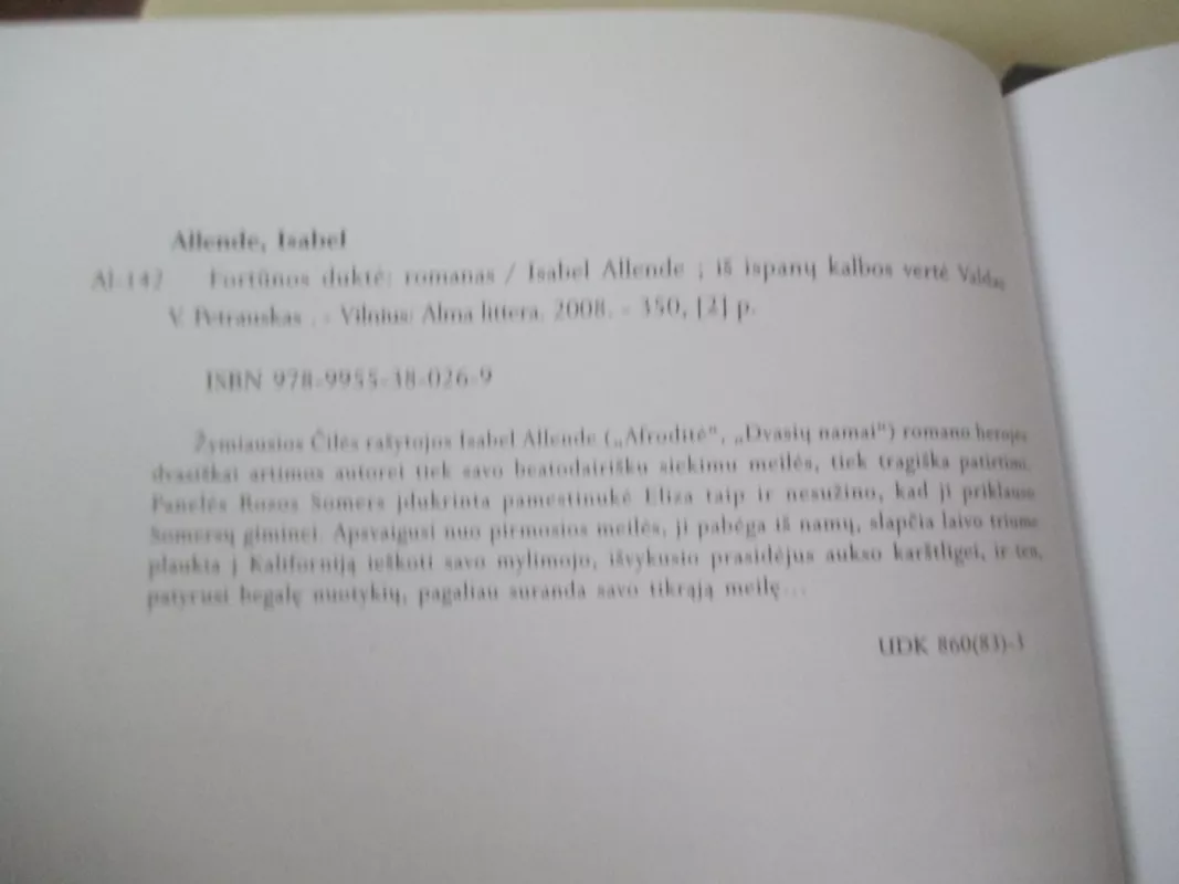 Fortūnos duktė - Isabel Allende, knyga 4