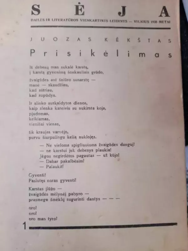 Sėja 1938 . Dailės ir literatūros vienkartinis leidinys - įvairių autorių kūrybos rinkinys, knyga 2