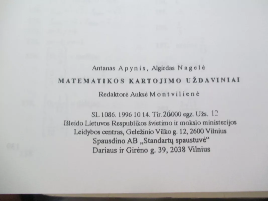 Matematikos kartojimo uždaviniai - Antanas Apynis, Algirdas Nagelė, knyga 6