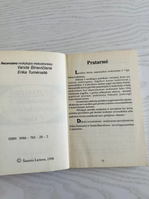 Matematika. Savarankiški ir kontroliniai darbai 7 klasei - Zita Mockutė, knyga 3