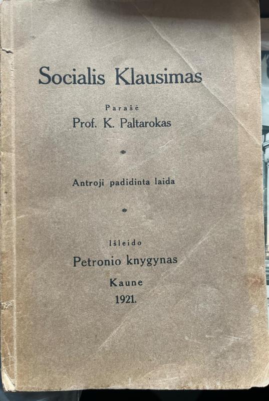 Prof.Paltarokas Socialinis Klausimas,1921 m - Autorių Kolektyvas, knyga 2